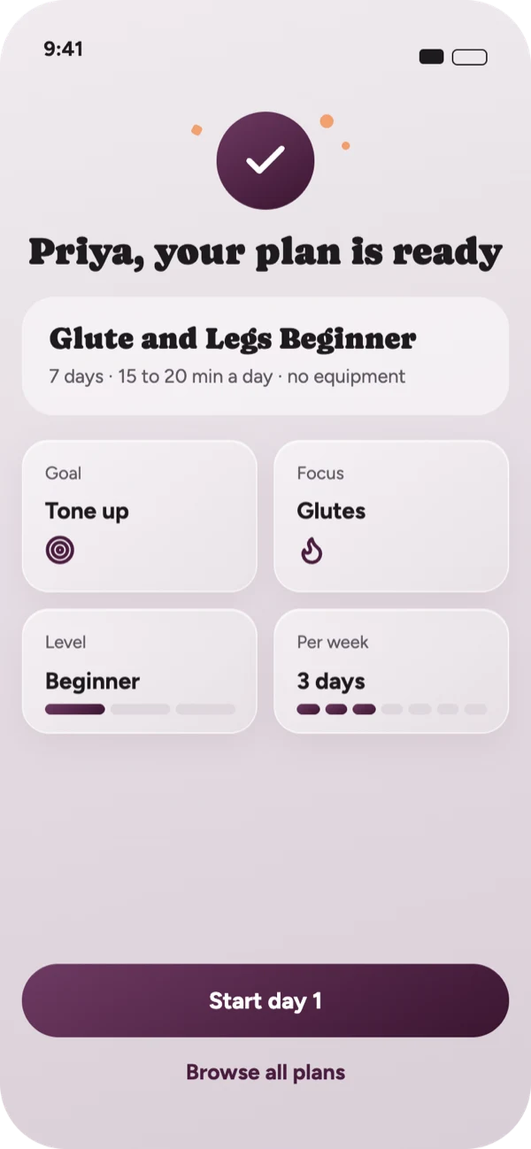 HabitHer workout app, Smart Plan screen